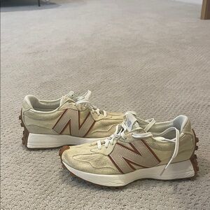 New Balance 327 Cream and Tan Sneakers